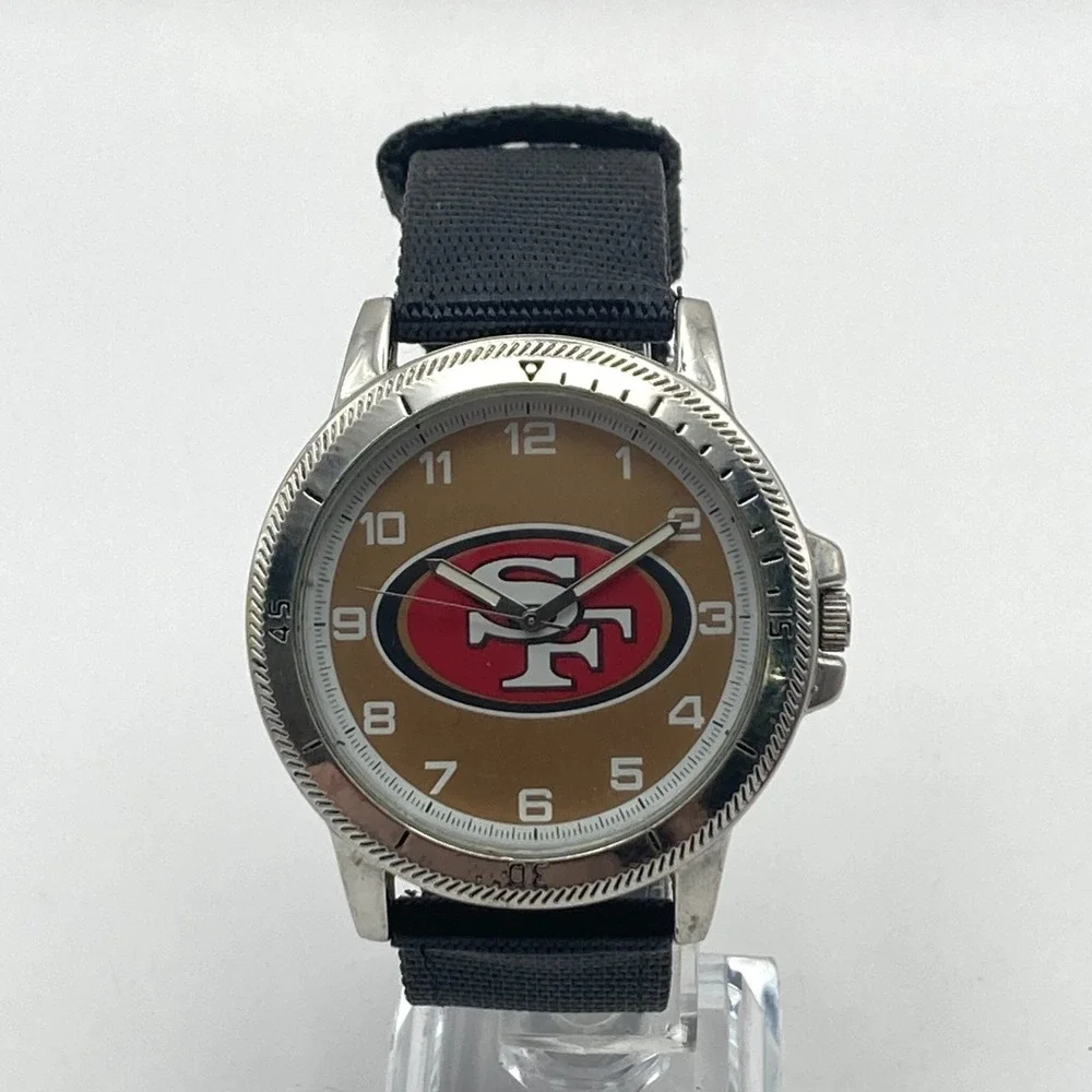 San Francisco 49ers Men's Watch NFL 44mm Silver Tone Logo Sparo Nylon Band 9